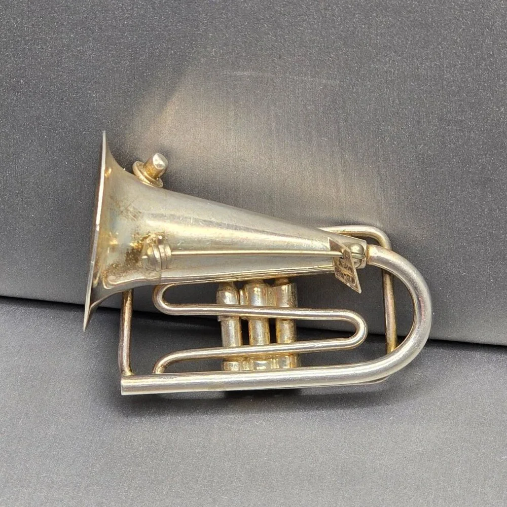 Vintage Taxco Sterling Silver French Horn Brooch Mexican Tuba Musical Pin TC-48 - Picture 4 of 12